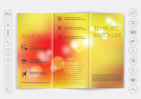 Tri-Fold Brochure mock up vector design. Smooth unfocused bokeh background. Corporate Business Styleのイラスト素材