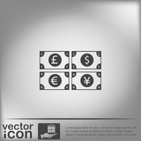 money bill sign. symbol icon dollar, pound sterling, Japanese yen , euroのイラスト素材