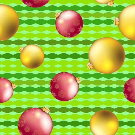 Christmas ball pattern, New year decorations. vector. Wallpaper with bow and ribbon. Sparkles and bokeh. Shiny and glowingのイラスト素材