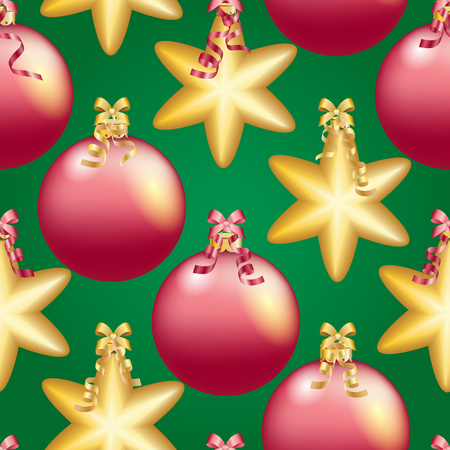 Christmas ball pattern, New year decorations. vector. Wallpaper with bow and ribbon. Sparkles and bokeh. Shiny and glowingのイラスト素材
