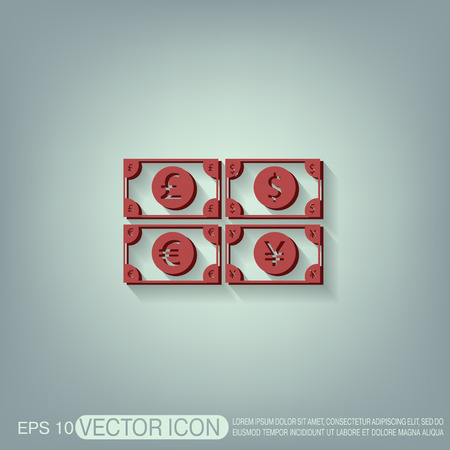 money bill sign. symbol icon dollar, pound sterling, Japanese yen , euroのイラスト素材