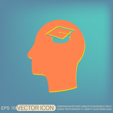 Vector Icon head think silhoutte vector man and his mind about  graduate hat sign. Education sign. symbol icon college or institute. graduationのイラスト素材