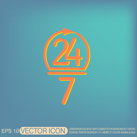 24 7 icon. open 24 hours a day and 7 days a week icons