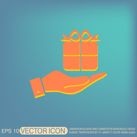 hand holding a Holiday Gift Box Icon. Vector illustrationのイラスト素材