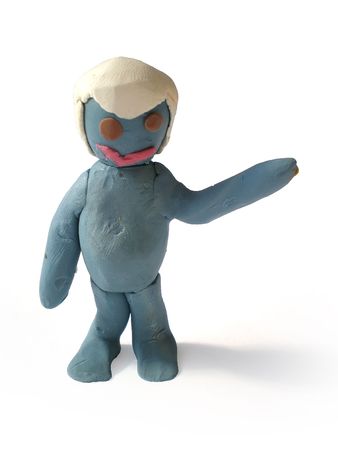 plasticine people figures saying hi on white backgroundの写真素材