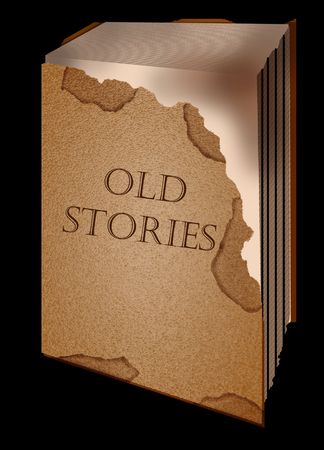 old book stories opened on a black backgroundの写真素材