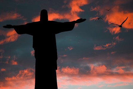 statue in rio de janeiro at sunsetのeditorial素材