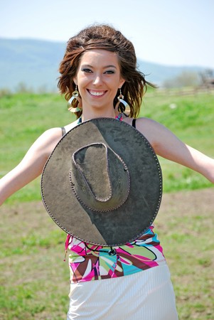beautiful young woman portrait outdoorsの写真素材