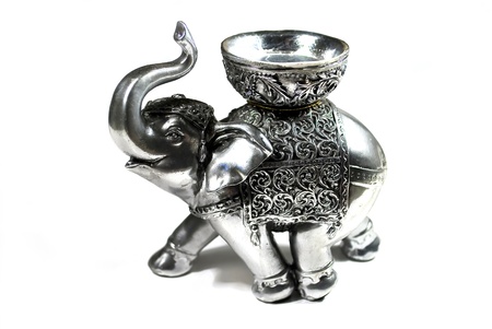 silver elephant statue isolated on white backgroundの写真素材