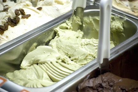 delicious ice cream in metal boxesの写真素材