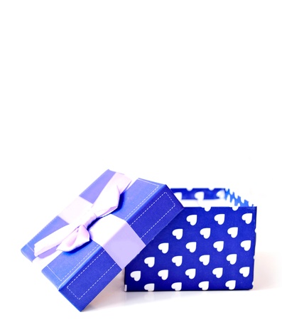 blue gift box isolated on white backgroundの写真素材