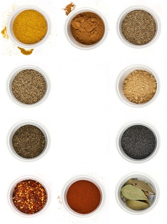 different types of spices isolated on white backgroundの写真素材