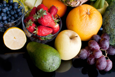 healthy variety of fresh fruits and vegetablesの写真素材