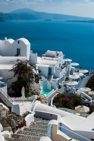 Oia Santorini Greece famous with beautiful romantic sunsetsの写真素材