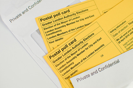 voting elections postal poll card London UK ballot papersの写真素材