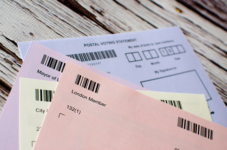 voting elections postal poll card London UK ballot papersの写真素材