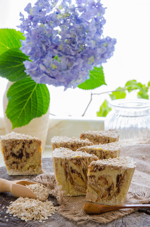 homemade oats and cinnamon soap using olive oil shea and cocoa butterの写真素材