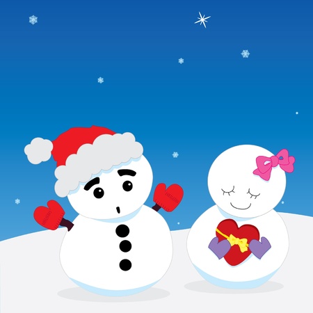 Vector illustration of cartoon snowman coupleのイラスト素材