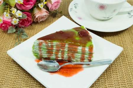 green tea crepe cakeの写真素材