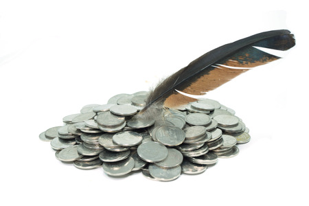 feather on a coinsの写真素材