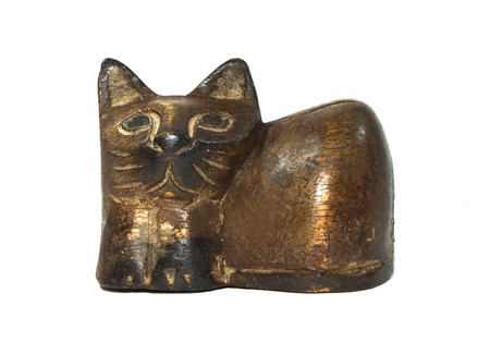 Old wooden statue of a catの写真素材