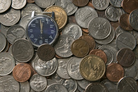 old watches in placers American coins of various face values