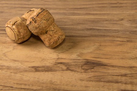stoppers from champagne on the wooden backgroundの写真素材