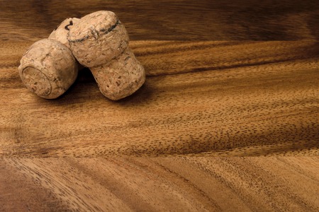stoppers from champagne on the wooden backgroundの写真素材