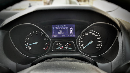 Close up shot of modern speedometer,dashboard, car interior