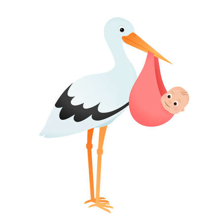 Cartoon stork carrying a baby girl isolated vectorのイラスト素材