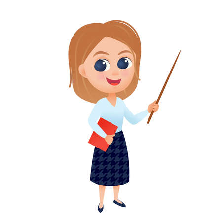 Female teacher lecturer showing something using pointer stick isolated vectorのイラスト素材