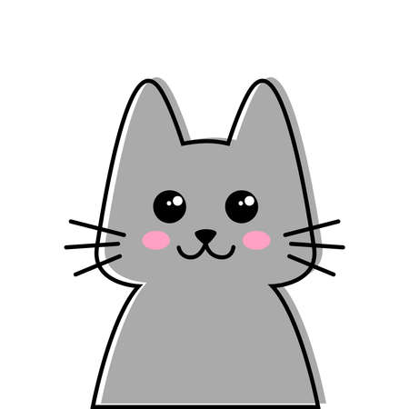 Cute cartoon gray kitten isolated on whiteのイラスト素材