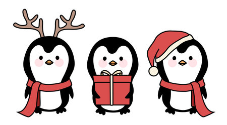 Cute Christmas winter penguin setのイラスト素材
