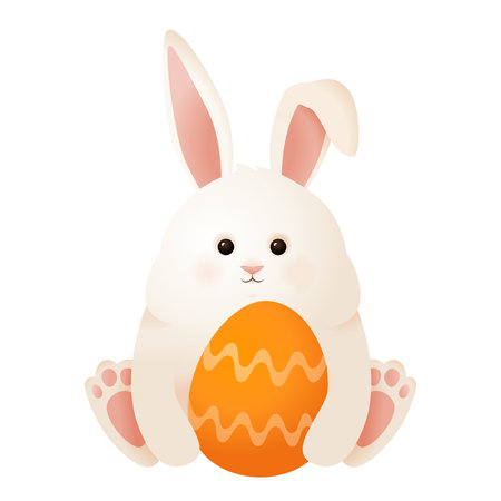Cute easter bunny rabbit with eggのイラスト素材