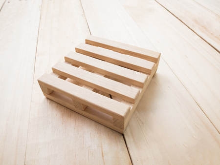 Wood tray on wood texture background sideの写真素材