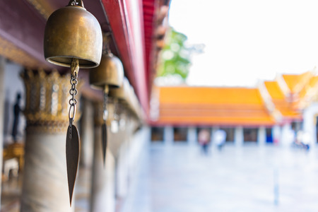 Golden holy bell at Thai Marble Temple (Wat Benchamabophit Dusitvanaram) in Bangkok, Thailandの写真素材