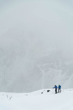 Skier skiing on top of the Caucasus mountain in Russia.の写真素材