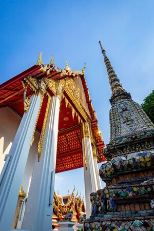 Wat Pho or The temple of the reclining buddha, one of the most famous temple of tourists in Bangkok, Thailandの写真素材