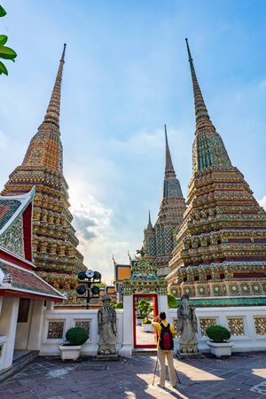 Wat Pho or The temple of the reclining buddha, one of the most famous temple of tourists in Bangkok, Thailandの写真素材