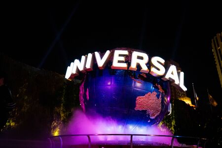 OSAKA, JAPAN - NOVEMBER 28, 2019 :  Universal globe in the night light. At Universal Studios Japan.の写真素材
