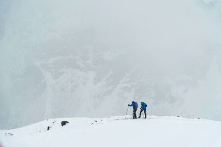 Skier skiing on top of the Caucasus mountain in Russia.の写真素材