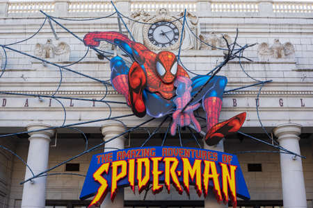 OSAKA, JAPAN - NOVEMBER 28, 2019 : Spiderman split his wax at Universal Studios in Osaka Japan.