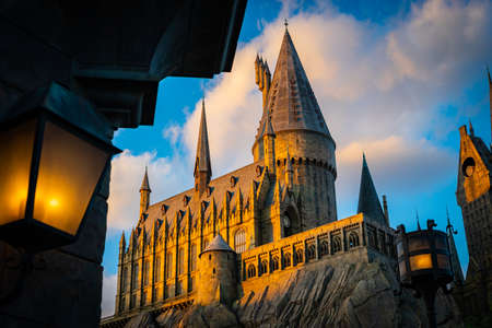 Hogwarts Castle school in Harry Potter theme movie at Universal Studios in Osaka, Japan.