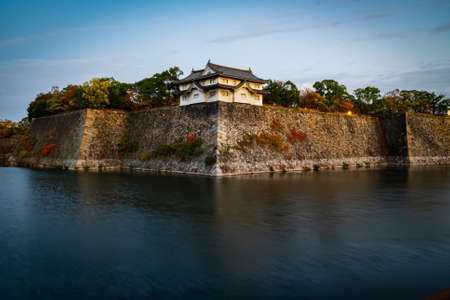 Inui-yagura Turret at dusk in Osaka or Himeji castle.のeditorial素材
