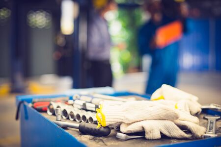 Tool box : workshop tools for repairing , building in film tone effected. Selective focusedの写真素材