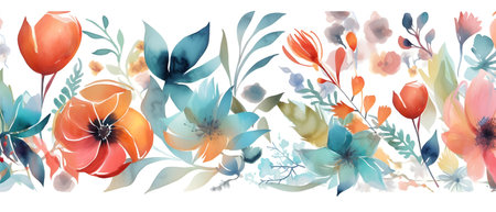 Watercolor of various florals on white background. Gradient colour by paintbrush. Generated AIの素材