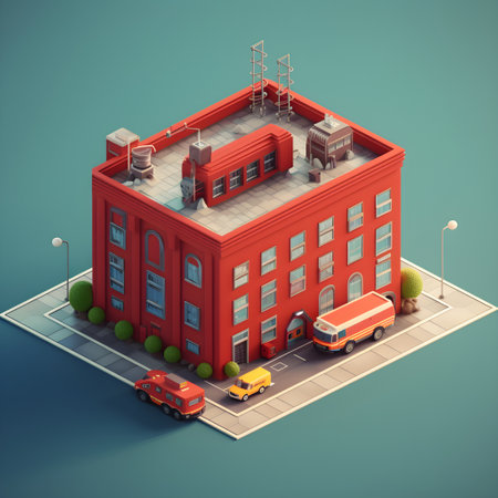 Fire station. 3D photo. Vintage and pastel color tone. Generated AIの素材