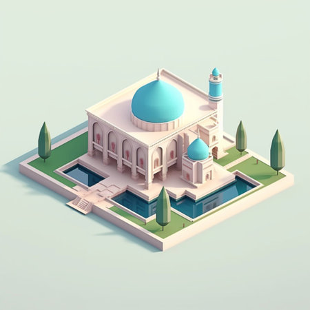 Islam Mosque, the place of worship in isometric. Made with Vector - illustrators style. 3D model rendered. Generated AIの素材
