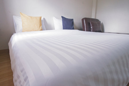 white cozy bedroom, decor idea and design, home interior decorationの写真素材