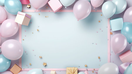 Happy birthday ! A free space for text, birth day celebrations event. Pastel background. Colorful balloons. Generative AIの素材